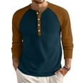 thumbnail image 1 of Domuza Men's Waffle Henley Shirts Long Sleeve Stylish Casual Button Up T Shirt Fall Lightweight Loose Fit Raglan Color Block Pullover Ginger M, 1 of 8