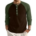 thumbnail image 1 of Domuza Men's Waffle Henley Shirts Long Sleeve Trendy Casual Button Up T Shirt Fall Lightweight Loose Fit Raglan Color Block Tops Dark Green 3XL, 1 of 8