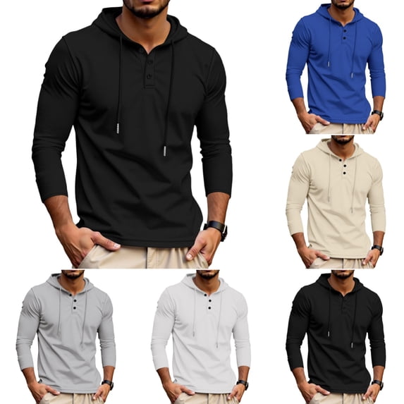 Domuza Men's Waffle Knit Pullover Hoodie, Soft Breathable Long Sleeve, Casual Fall Top with Drawstring Black 3XL