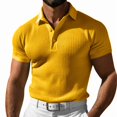 thumbnail image 1 of Domuza Men's Waffle Polo Shirts Casual Textured Button Down Summer T-Shirts Lightweight Solid Pullover Tee Yellow L, 1 of 5