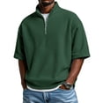 thumbnail image 1 of Domuza Men's Waffle Shirts Quarter Zip Pullover Casual Short Sleeve Stand Collar Tee Shirts 2026 New Fashion Comfort Slim Fit Tops Army Green 3XL, 1 of 4