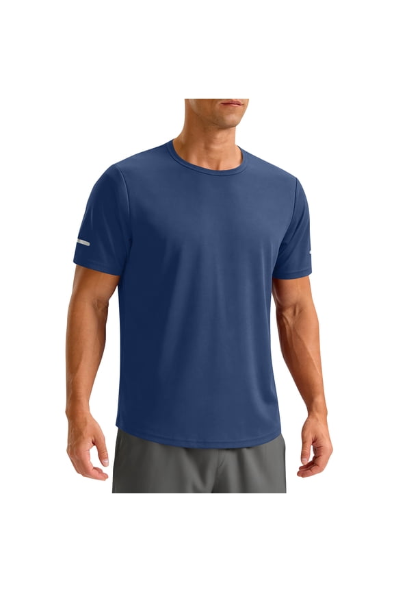 Men's Workout Running Shirts, Regular Fit Moisture Wicking T-Shirt, Gym Athletic Short Sleeve Tee Shirts Blue 2XL