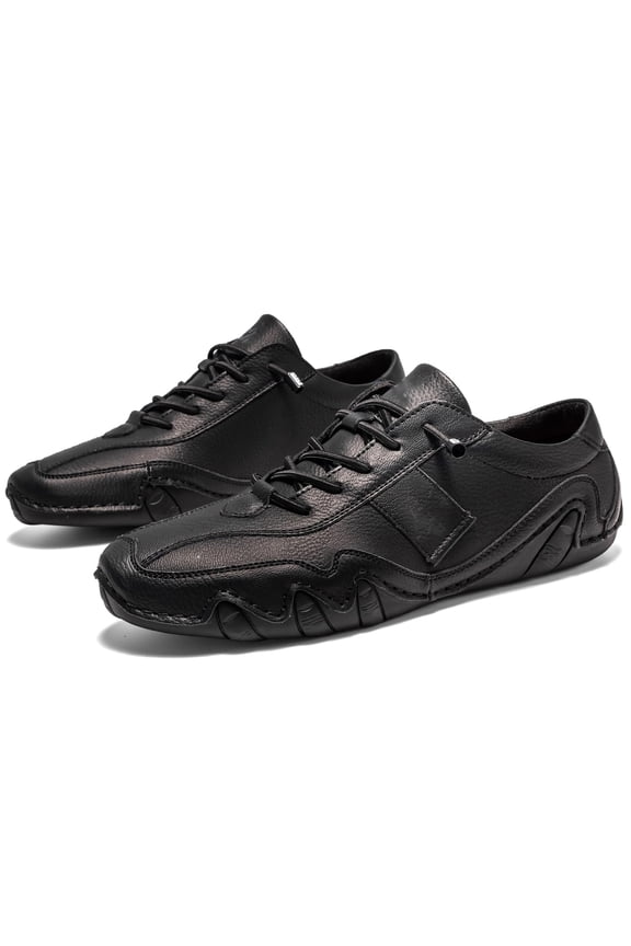 Men's Zero Drop Barefoot Walking Shoes, lightweight elastic lace-up design, flexible and comfy slip-on casual shoes for daily walking and driving. Black 9.5 (EU-44)