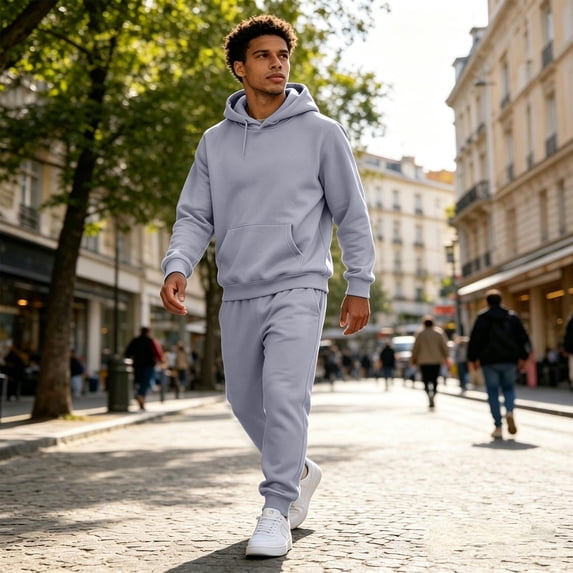 Domuza Mens 2 Piece Fleece Sweatsuit, Hoodie and Jogger Pants Set, Warm Athletic Casual Wear Dark Gray XL