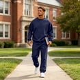 thumbnail image 1 of Domuza Mens 2 Piece Outfits Long Sleeve Crew Neck Sweatshirt Tracksuit & Joggers Sweatpants Sweatsuit Set Navy 3XL, 1 of 5