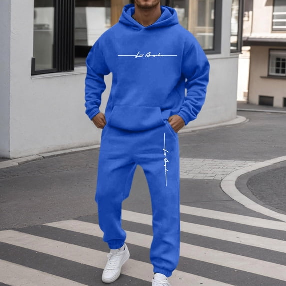 Domuza Mens 2 Piece Tracksuit Sweatsuit Set, Long Sleeve Pullover Hoodie & Baggy Jogger Sweatpants Outfit,Trendy Casual Loungewear for Gym Workout Blue 4XL