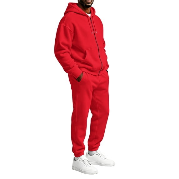 Domuza Mens 2Piece Sweatsuit Tracksuit, Full Zip Long Sleeve Hoodie & Jogger Sweatpants, Soft Comfort Athletic Casual Jogging Outfit