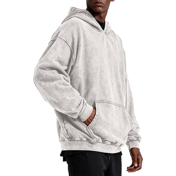 Domuza Mens Acid Wash Hoodies Casual Vintage Cotton Comfort Sweatshirt Trendy Baggy Basic Hoodies Retro Pullover Streetwear