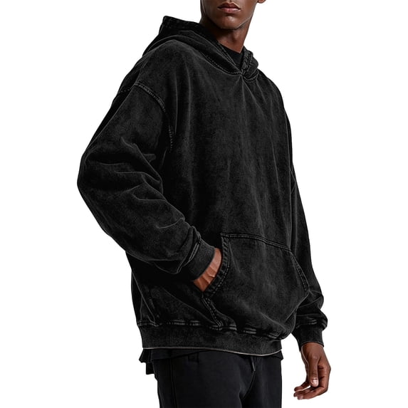 Domuza Mens Acid Wash Hoodies Casual Vintage Cotton Comfort Sweatshirt Trendy Baggy Basic Hoodies Retro Pullover Streetwear