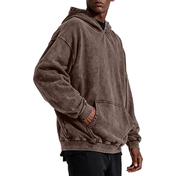 Domuza Mens Acid Wash Hoodies Casual Vintage Cotton Comfort Sweatshirt Trendy Baggy Basic Hoodies Retro Pullover Streetwear