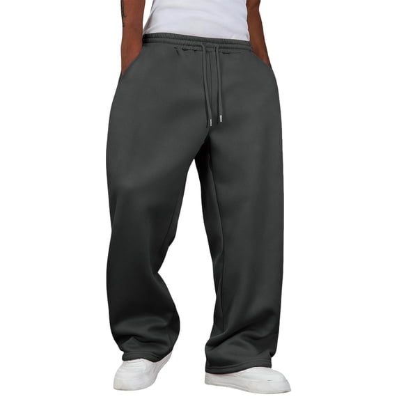 Domuza Mens Baggy Pants Drawstring Stretch Loose Fit Wide Leg Streetwear Pants with Pockets Dark Gray 2XL