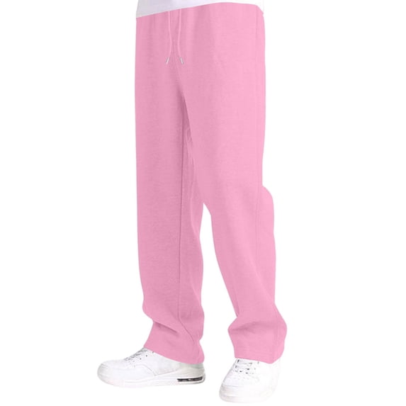 Domuza Mens Baggy Sweatpants Casual Elastic Waist Drawstring Straight Wide Leg Open Bottom Athletic Joggers Sweat Pants with Pockets
