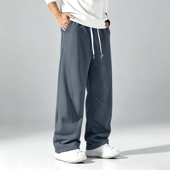 Domuza Mens Baggy Wide Leg Sweatpants, Elastic Drawstring Waist with Pockets, Casual Lounge Joggers for Everyday