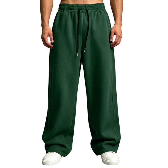 Domuza Mens Baggy Wide Leg Sweatpants Oversized Track Pants Elastic Waist Drawstring Y2K Casual Trousers with Pockets Dark Green L