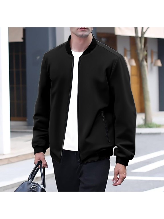 Mens Bomber Jackets Casual Trendy Light Flight Windbreaker Zip Up Varsity Jackets Spring Fall Vintage Softshell Relaxed Fit Coat with Pocket - Black 3XL