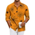 thumbnail image 1 of Domuza Mens Button Up Shirts Long Sleeve Halloween Spooky Funny Print Loose Fit Tshirts Lightweight Casual Lapel Tops for Halloween Party Yellow XL, 1 of 7
