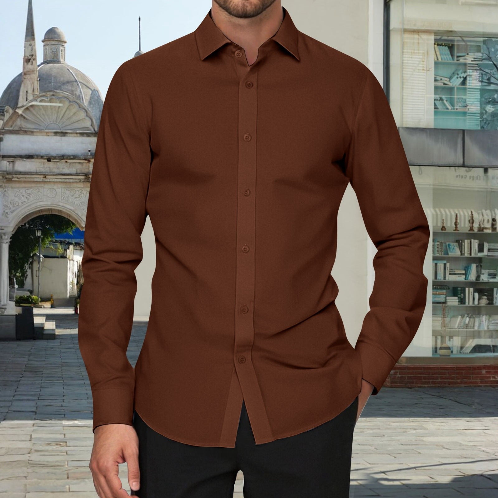 coffee brown dress shirt Pure Coffee Brown Solid Men's Long Sleeve Shirt