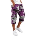 thumbnail image 1 of Domuza Mens Capri Camo Cargo Shorts Drawstring Below Knee Shorts 3/4 Summer Casual Outdoor Hiking Shorts with Pockets Purple 3XL, 1 of 3