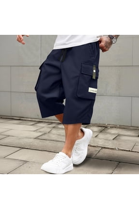 Mens Cargo Shorts Below Knee Lightweight Waterproof Long Shorts Quick Dry Work Bermuda Short with Multi Pockets Dark Blue L