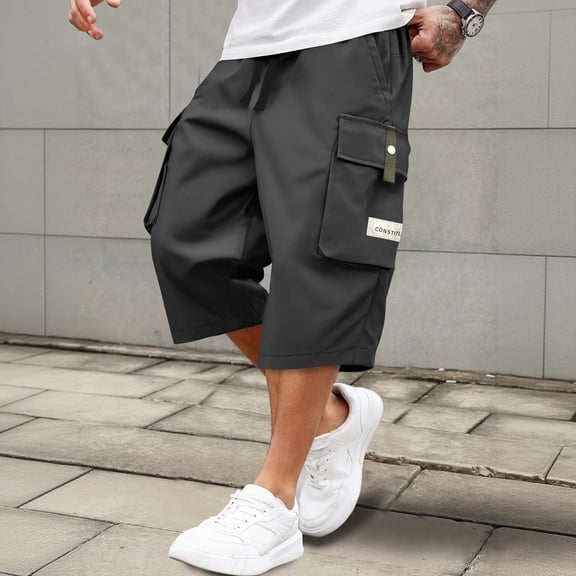 Domuza Mens Cargo Shorts Below Knee Lightweight Waterproof Long Shorts Quick Dry Work Bermuda Short with Multi Pockets Gray L