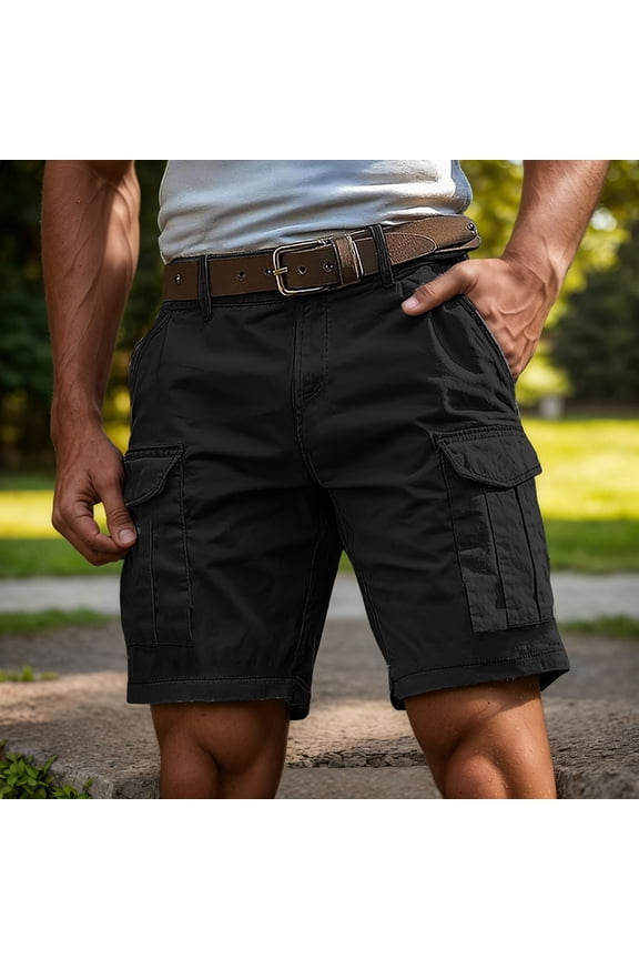 Mens Cargo Shorts Lightweight Multi Pockets Golf Outdoor Work Short Knee Length Stretch Travel Bottom Black XL