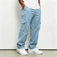 thumbnail image 1 of Domuza Mens Cargo Sweatpants Straight Wide Leg Baggy Pants Drawstring Elastic Waist Jogger Sweatpant Stretch Trouser with Pockets, 1 of 8