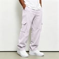 thumbnail image 1 of Domuza Mens Cargo Sweatpants Straight Wide Leg Baggy Pants Drawstring Elastic Waist Jogger Sweatpant Stretch Trouser with Pockets, 1 of 8