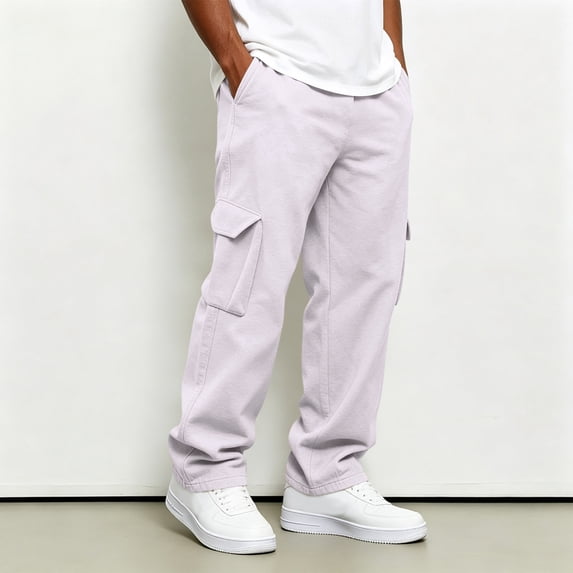 Domuza Mens Cargo Sweatpants Straight Wide Leg Baggy Pants Drawstring Elastic Waist Jogger Sweatpant Stretch Trouser with Pockets