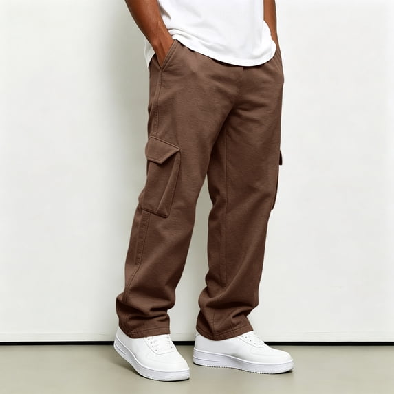 Domuza Mens Cargo Sweatpants Straight Wide Leg Baggy Pants Drawstring Elastic Waist Jogger Sweatpant Stretch Trouser with Pockets