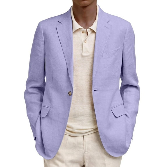 Domuza Mens Casual Blazer Classic Business Elastic One Button Suit Jacket Stylish Herringbone Regular Fit Long Sleeve Collared Sport Coat Light Purple XL