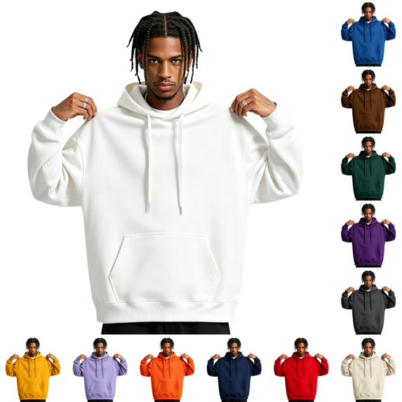 Domuza Mens Casual Fleece Hooded Collar Drawstring Hoodies Pullover Sweatshirts Casual Long Sleeve Shirts Coffee L