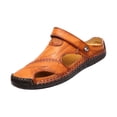 thumbnail image 1 of Domuza Mens Casual Leather Sandals Summer Beach Slipper Comfort Breathable Shoes Fashion Lightweight Trail Water Sandal Adjustable Light Brown 9.5 (EU-44), 1 of 7