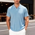 thumbnail image 1 of Domuza Mens Casual Polo Shirt Summer Short Sleeve Vacation Beach Knit Stretchy Golf Shirts Light Blue 3XL, 1 of 6