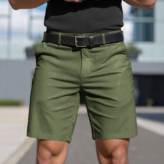 Domuza Mens Casual Shorts Classic Fit Chino Dress Shorts Lighweight Stretch Flat Front Golf Shorts with Pockets Army Green L