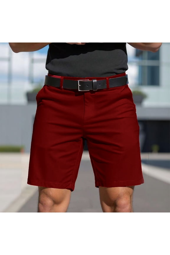 Mens Casual Shorts Classic Fit Chino Dress Shorts Lighweight Stretch Flat Front Golf Shorts with Pockets Wine 2XL