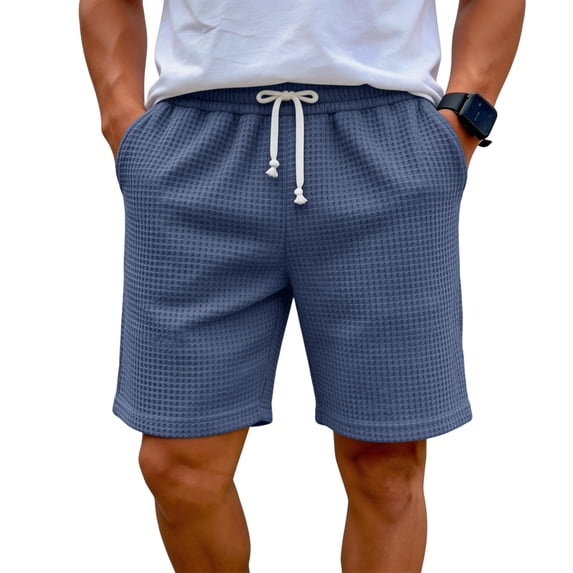 Domuza Mens Casual Shorts Drawstring Waffle Shorts Stretch Elastic Waist Summer Beach Lounge Sweat Shorts with Pockets Navy 3XL