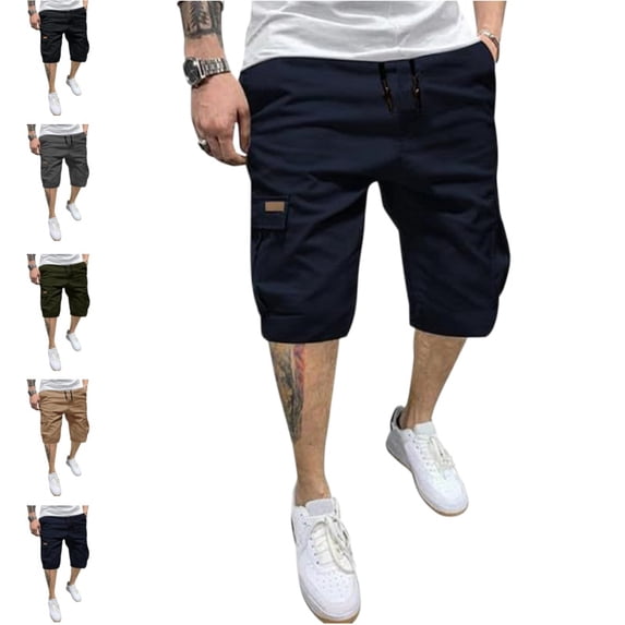 Domuza Mens Classic Cargo Shorts, Stretch Elastic Waist Drawstring Chino Shorts, Soft Cotton Twill Fabric with Multiple Pockets Navy 2XL