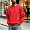 thumbnail image 1 of Domuza Mens Classic Crewneck Pullover Sweatshirts, Lightweight Breathable Long‑Sleeve Solid Tops, Slim‑Regular Fit, Y2K Street Style Casual Sweatshirt, 1 of 6