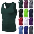 thumbnail image 1 of Domuza Mens Compression Shirts Casual Athletic Gym Sleeveless Crew-Neck Base Layer T Shirts Summer Sports Tops for Gym Running Basketball Army Green 2XL, 1 of 4
