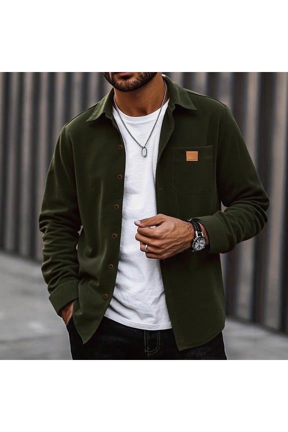 Mens Corduroy Jacket Casual Comfy Button Up Long Sleeve Shacket Jacket Fall Winter Trendy Relaxed Fit Solid Sweatshirt with Pockets Army Green XXL