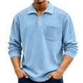 thumbnail image 1 of Domuza Mens Corduroy Sweatshirt Stand Collar Casual Quarter Zip Pullover Top Spring Fall Relaxed Fit Trendy Long Sleeve Ribbed Sweaters Sky Blue 4XL, 1 of 4