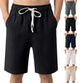 thumbnail image 1 of Domuza Mens Cotton Linen Shorts Summer Casual Classic Drawstring Elastic Waist Shorts with Pocket Black XL, 1 of 7