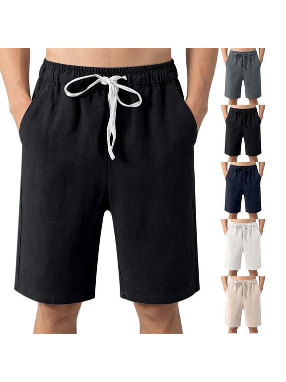 Mens Cotton Linen Yoga Beach Shorts Lightweight Workout Board Baggy Shorts Classic Summer Yoga Short Black 2XL