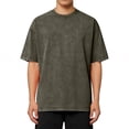 thumbnail image 1 of Domuza Mens Cotton T-Shirts Oversized Short Sleeves Wash Baggy Casual Tees Workout Solid Summer Tops Army Green 5XL, 1 of 4