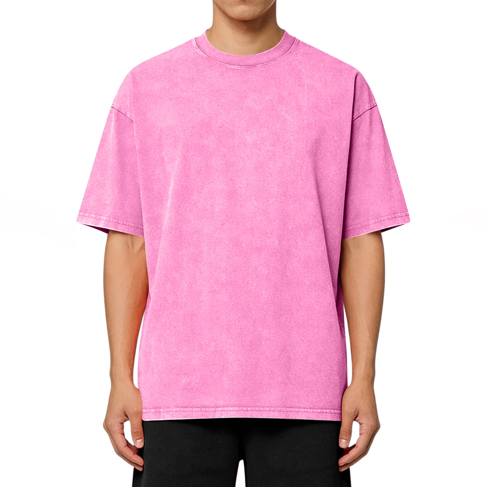Domuza Mens Cotton T-Shirts Oversized Short Sleeves Wash Baggy Casual ...