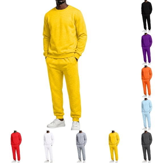 Domuza Mens Crewneck Sweat Suit 2 Piece Outfit, Long Sleeve Pullover Sweatshirt and Jogger Sweatpants Set, Activewear Tracksuit for Gym Workout Fall Winter Casual Wear