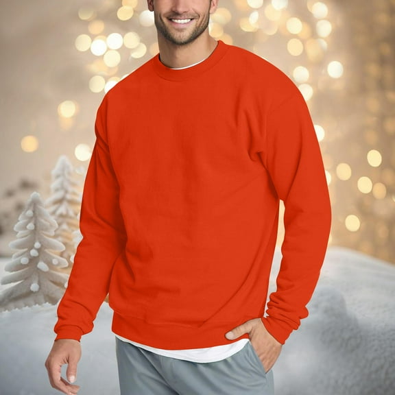 Domuza Mens Crewneck Sweatshirts Casual Long Sleeves Soft Cotton Blend Pullover Sweatshirt Fashion Warm Basic Relaxed Fit Solid Blouse Red XL