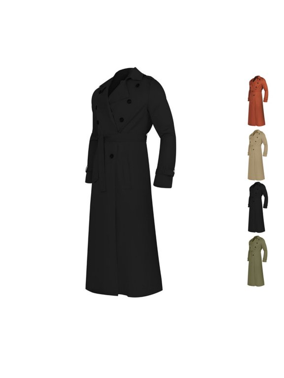 Mens Long Trench Coat, Double Breasted Lapel Jacket, Waterproof Windbreaker Overcoat for All-Weather Use