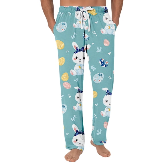 Domuza Mens Easter Rabbit Pajamas Pants Casual Stretch Waist Drawstring Pjs Trousers Comfy Relaxed Fit Lounge Sleepwear with Pockets Mint Green S