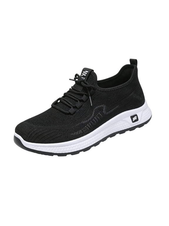 Mens Fly Knit Mesh Athletic Sneakers, Lightweight Breathable Sport Walking Shoes, Comfort Casual Running Footwear For Daily Use Black 8 (EU-41)